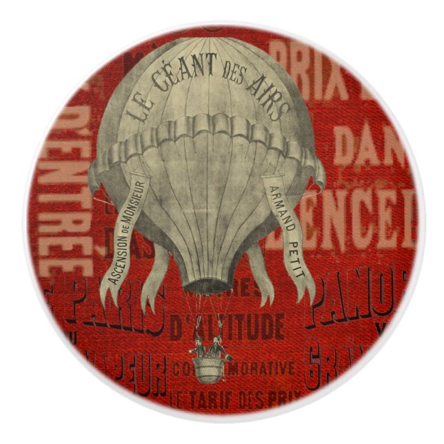 Steampunk Hot Air Ballon Ride Graphic Schriftartes Keramikknauf (Vorderseite)