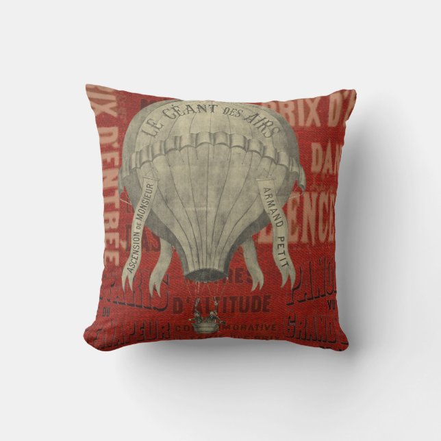 Steampunk Hot Air Ballon Ride Graphic Schriftartes Kissen (Vorderseite)