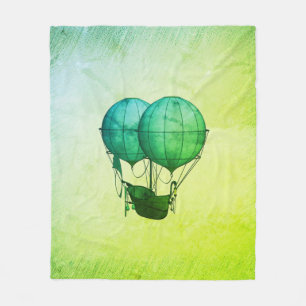 Steampunk Hot Air Balloons with Ship Green Fleecedecke