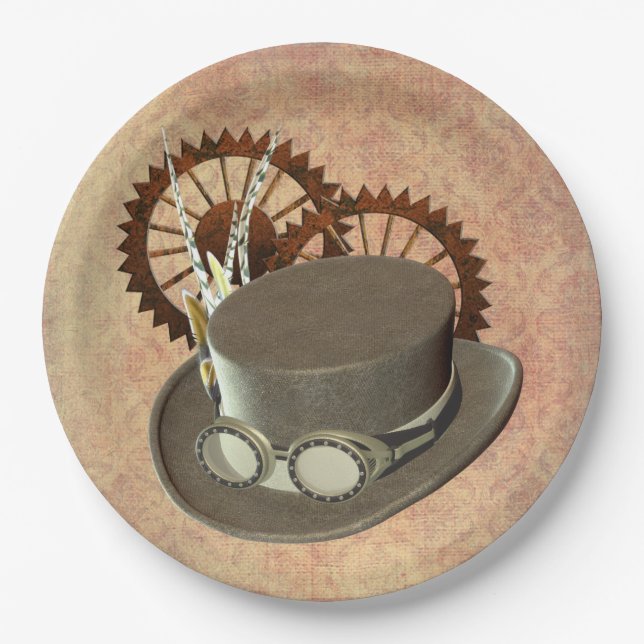 Steampunk-Hut und Gears Pappteller (Vorderseite)