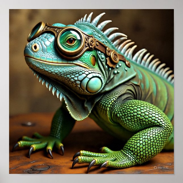 Steampunk Iguana in Viktorianischer Umgebung Poster (Vorne)