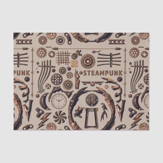 Steampunk Illustration Muster Brown Seidenpapier (Vorderseite)