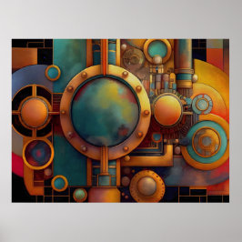 Steampunk Industrial Geometry Art Poster