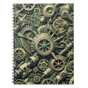 Steampunk Industrielle grüne Uhrwerkszahnräder Notizblock