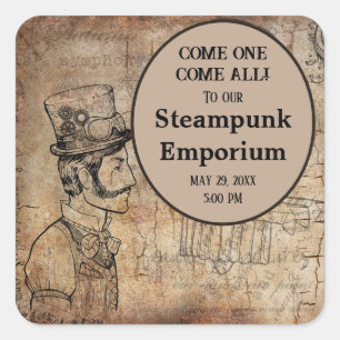 Steampunk Inventor Top Hat Personalisiertes Ereign Quadratischer Aufkleber