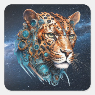 Steampunk Jaguar Quadratischer Aufkleber