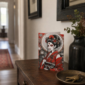 Steampunk Japanische Geisha Elegante Rot-Schwarz-K Karte