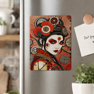 Steampunk Japanische Geisha Rot Schwarz Sammlerstü Magnet