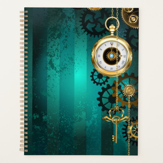 Steampunk Jewelry Watch on a Green Background (Devant)