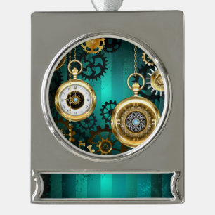 Steampunk Jewelry Watch, wir haben Green Backgroun Banner-Ornament Silber