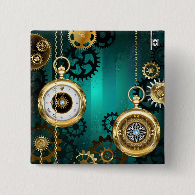 Steampunk Jewelry Watch, wir haben Green Backgroun Button (Vorderseite)