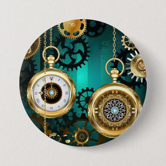 Steampunk Jewelry Watch, wir haben Green Backgroun Button (Vorderseite)