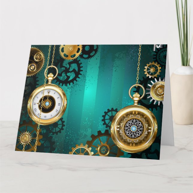Steampunk Jewelry Watch, wir haben Green Backgroun Dankeskarte (Vorderseite)