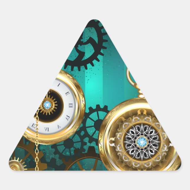 Steampunk Jewelry Watch, wir haben Green Backgroun Dreieckiger Aufkleber (Vorderseite)