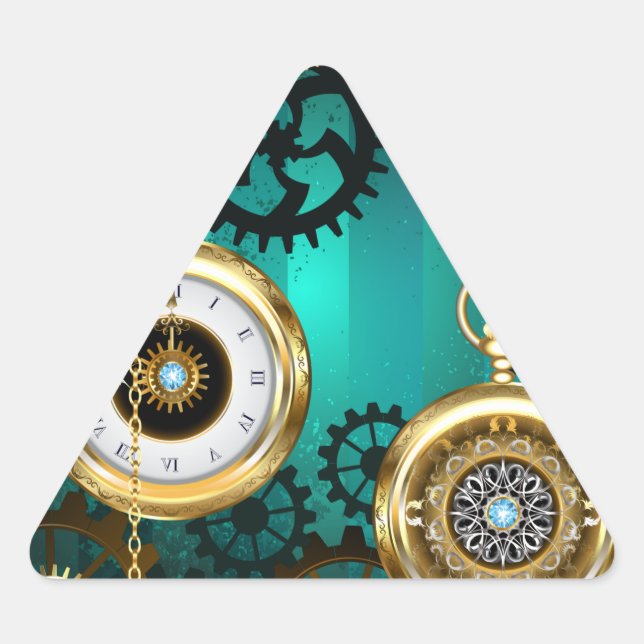 Steampunk Jewelry Watch, wir haben Green Backgroun Dreieckiger Aufkleber (Vorderseite)