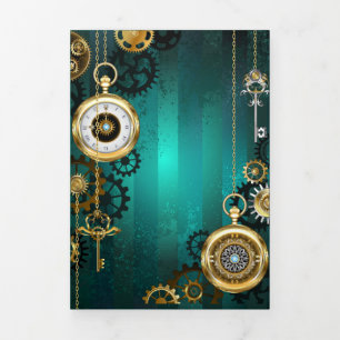 Steampunk Jewelry Watch, wir haben Green Backgroun Dreifach Gefaltete Einladung