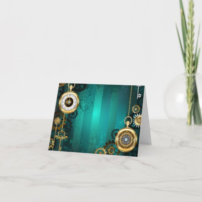 Steampunk Jewelry Watch, wir haben Green Backgroun Einladung (Vorderseite)
