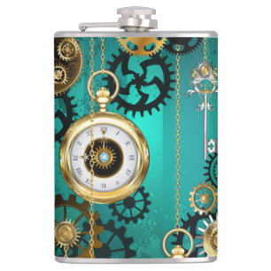 Steampunk Jewelry Watch, wir haben Green Backgroun Flachmann