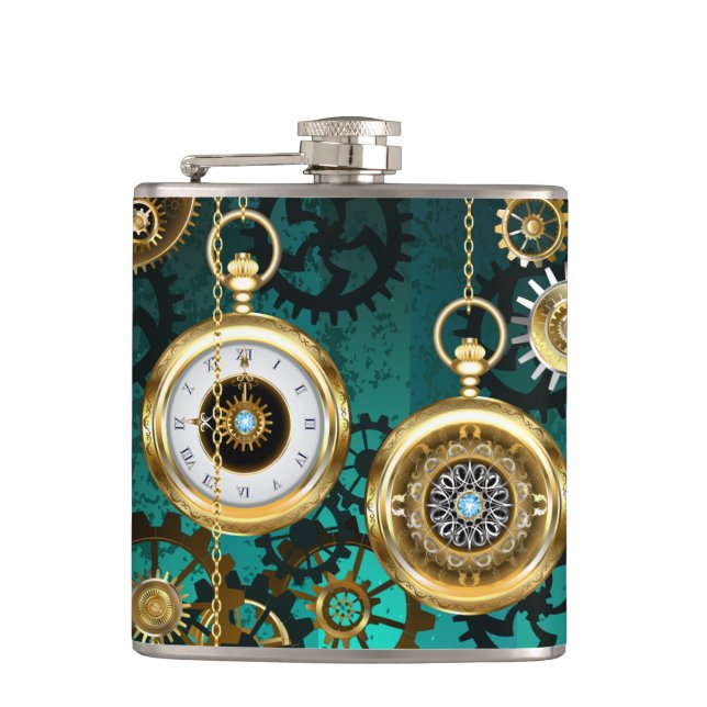 Steampunk Jewelry Watch, wir haben Green Backgroun Flachmann (Vorderseite)