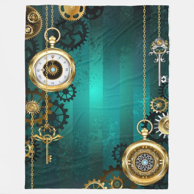 Steampunk Jewelry Watch, wir haben Green Backgroun Fleecedecke (Vorderseite)