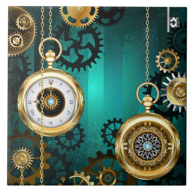 Steampunk Jewelry Watch, wir haben Green Backgroun Fliese (Vorderseite)