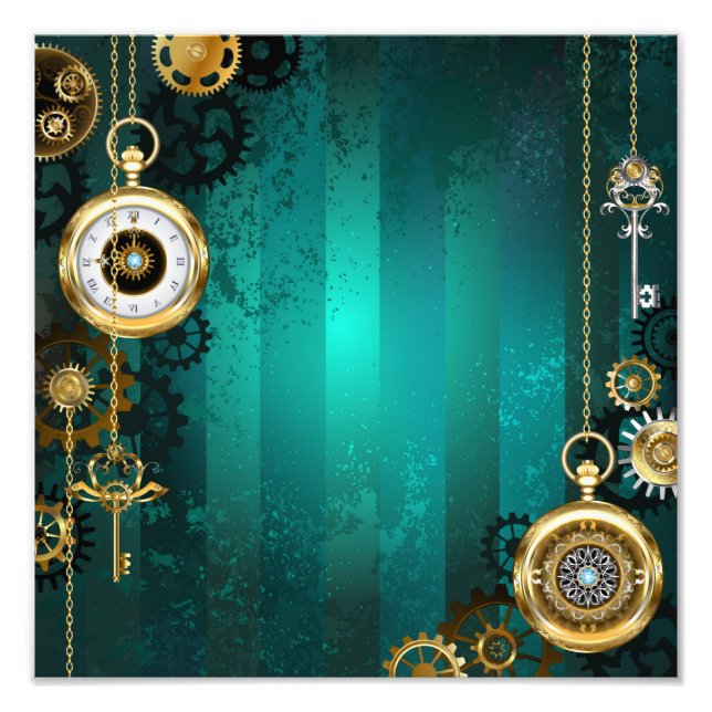 Steampunk Jewelry Watch, wir haben Green Backgroun Fotodruck (Vorne)
