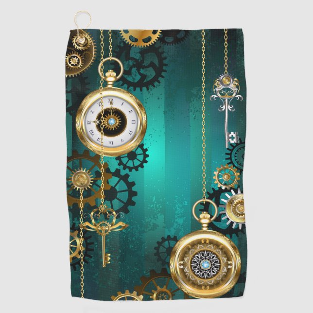 Steampunk Jewelry Watch, wir haben Green Backgroun Golfhandtuch (Vorderseite)
