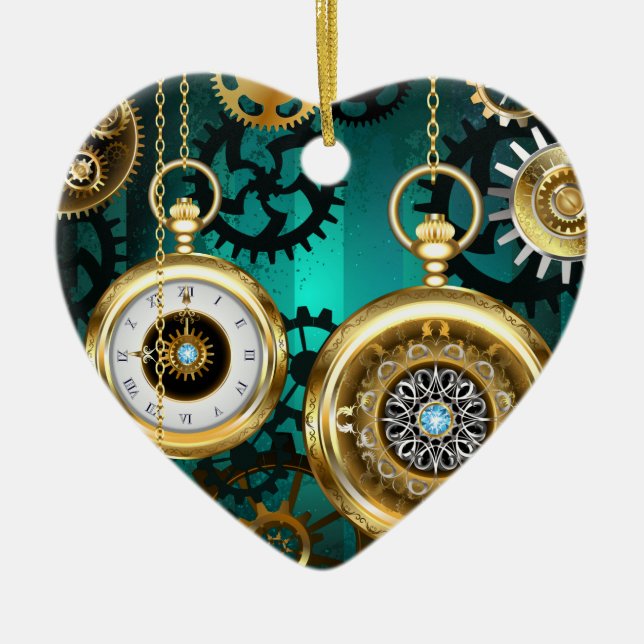 Steampunk Jewelry Watch, wir haben Green Backgroun Keramik Ornament (Vorne)