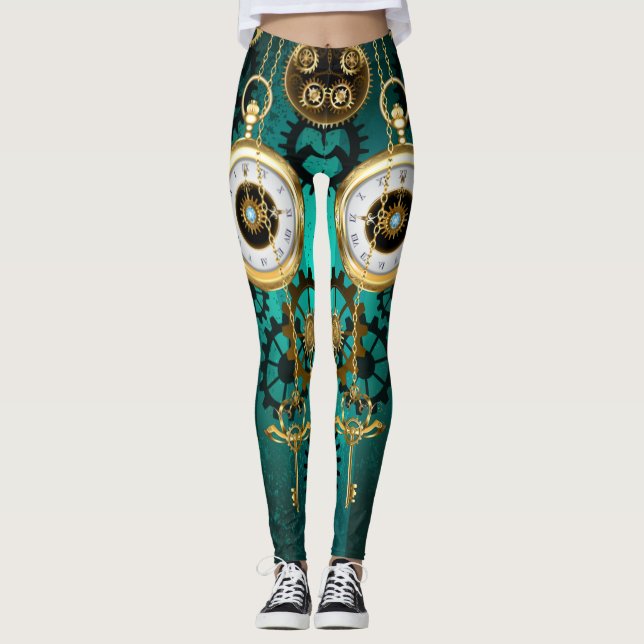 Steampunk Jewelry Watch, wir haben Green Backgroun Leggings (Vorderseite)