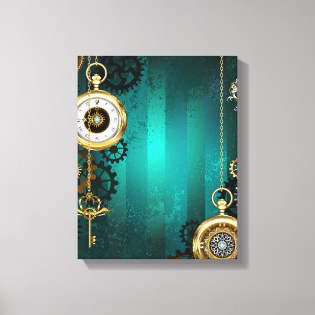 Steampunk Jewelry Watch, wir haben Green Backgroun Leinwanddruck (Vorderseite)