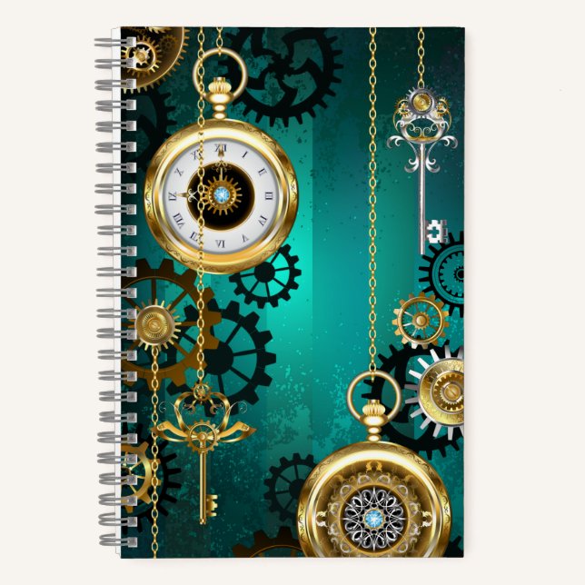 Steampunk Jewelry Watch, wir haben Green Backgroun Notizbuch (Vorderseite)