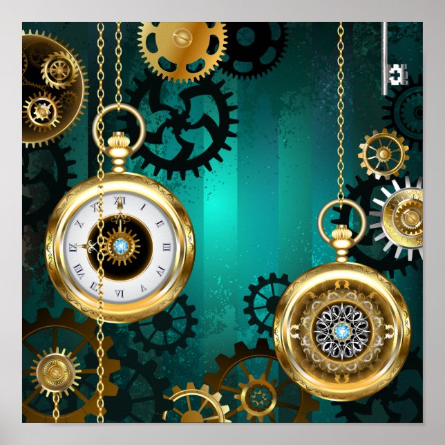 Steampunk Jewelry Watch, wir haben Green Backgroun Poster (Vorne)