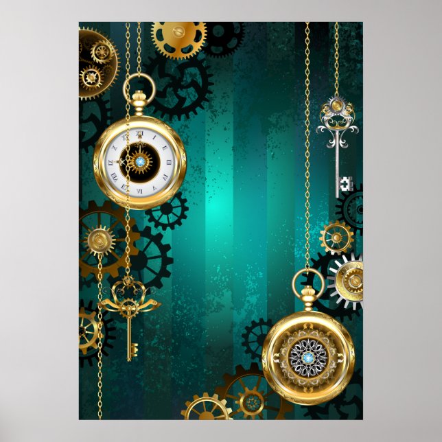 Steampunk Jewelry Watch, wir haben Green Backgroun Poster (Vorne)