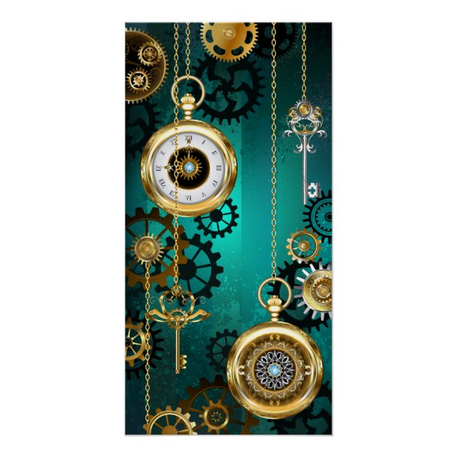 Steampunk Jewelry Watch, wir haben Green Backgroun Poster (Vorderseite)