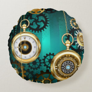 Steampunk Jewelry Watch, wir haben Green Backgroun Rundes Kissen