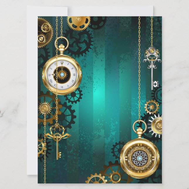 Steampunk Jewelry Watch, wir haben Green Backgroun Save The Date (Vorderseite)