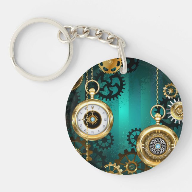 Steampunk Jewelry Watch, wir haben Green Backgroun Schlüsselanhänger (Vorderseite)