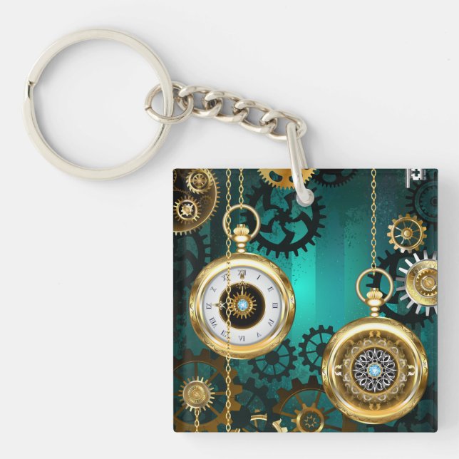 Steampunk Jewelry Watch, wir haben Green Backgroun Schlüsselanhänger (Vorderseite)