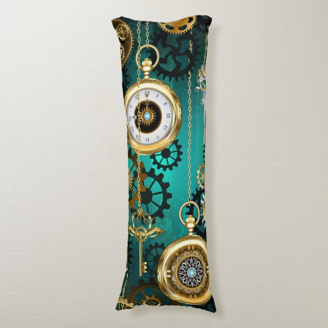 Steampunk Jewelry Watch, wir haben Green Backgroun Seitenschläferkissen (Vorderseite Vertikal)