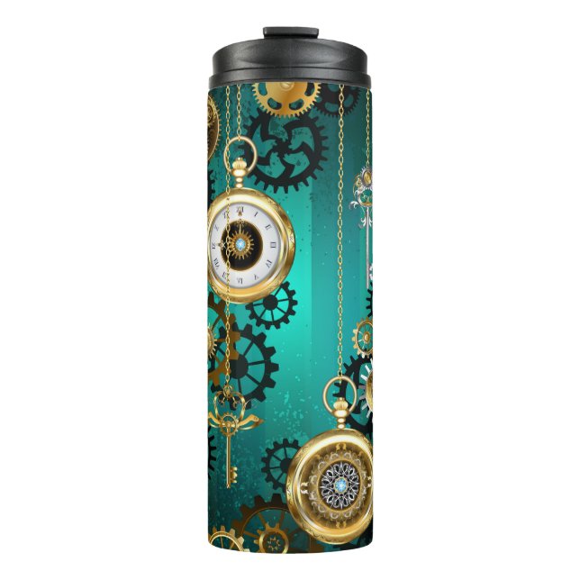Steampunk Jewelry Watch, wir haben Green Backgroun Thermosbecher (Vorderseite)