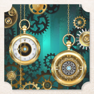 Steampunk Jewelry Watch, wir haben Green Backgroun Untersetzer