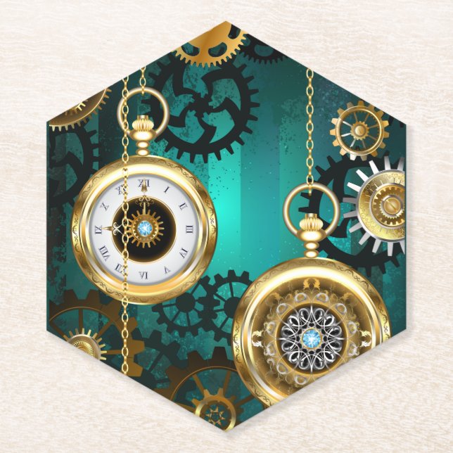 Steampunk Jewelry Watch, wir haben Green Backgroun Untersetzer (Vorderseite)