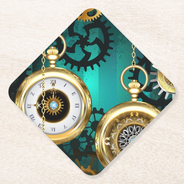Steampunk Jewelry Watch, wir haben Green Backgroun Untersetzer (Vorderseite)