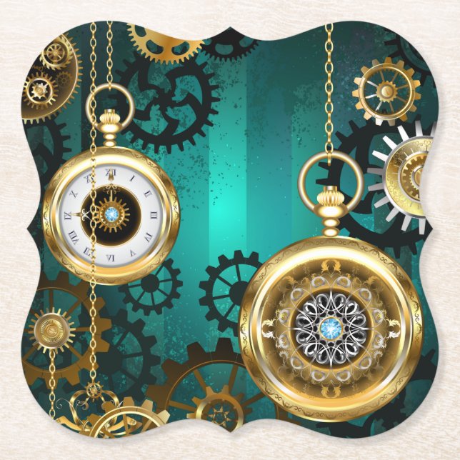 Steampunk Jewelry Watch, wir haben Green Backgroun Untersetzer (Vorderseite)