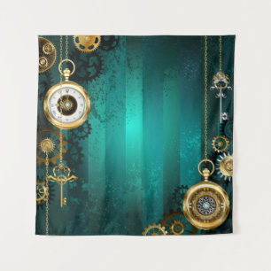 Steampunk Jewelry Watch, wir haben Green Backgroun Wandteppich