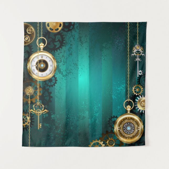 Steampunk Jewelry Watch, wir haben Green Backgroun Wandteppich (Vorderseite)