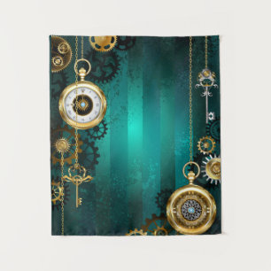 Steampunk Jewelry Watch, wir haben Green Backgroun Wandteppich