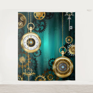Steampunk Jewelry Watch, wir haben Green Backgroun Wandteppich