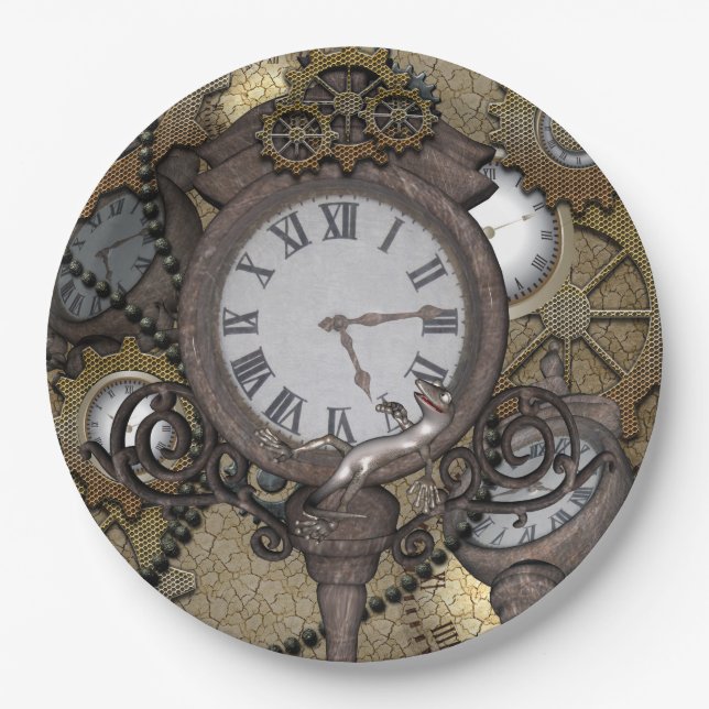 Steampunk kann Sie Meer der lustige Gecko Pappteller (Vorderseite)
