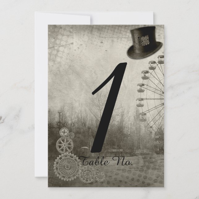 Steampunk-Karneval-Zylinder-Hochzeitstisch-Nummer Einladung (Vorderseite)